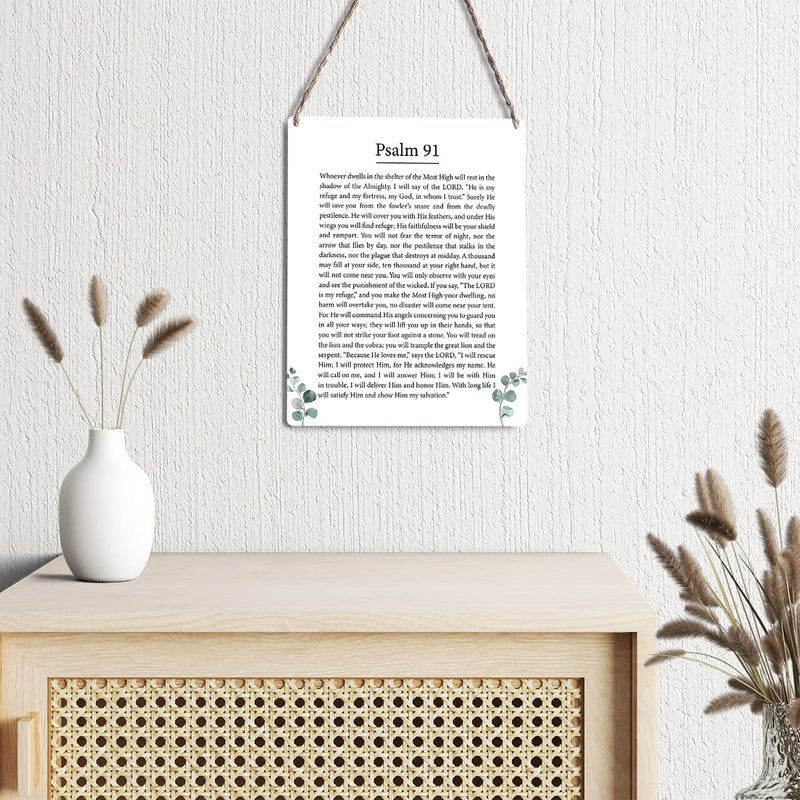 GUDIAO Inspirational Bible Verse Signs Wall Decor Religious Psalm 91 Wood Plaque Print Scripture Wooden Hanging Sign Decoration for Home Living Room Door 8"" x 10"" - Image 3