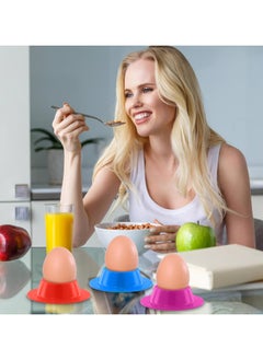 Oasisgalore 4-Pack Colorful Silicone Egg Holder Set - Stackable Egg Cups for Kitchen, Boiled Eggs, Breakfast  - Image 3