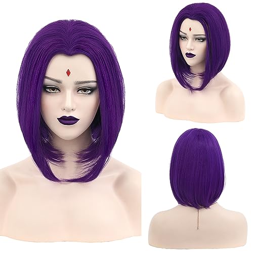 MUPUL Purple Short Wig Cosplay Short Bob Wig Purple Halloween Costume Wigs For Women - Image 1