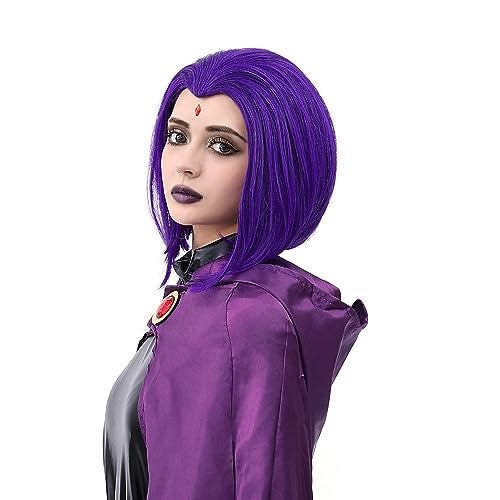 MUPUL Purple Short Wig Cosplay Short Bob Wig Purple Halloween Costume Wigs For Women - Image 3