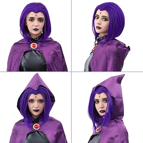 MUPUL Purple Short Wig Cosplay Short Bob Wig Purple Halloween Costume Wigs For Women - Image 5