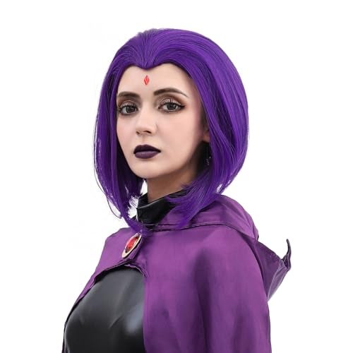 MUPUL Purple Short Wig Cosplay Short Bob Wig Purple Halloween Costume Wigs For Women - Image 4