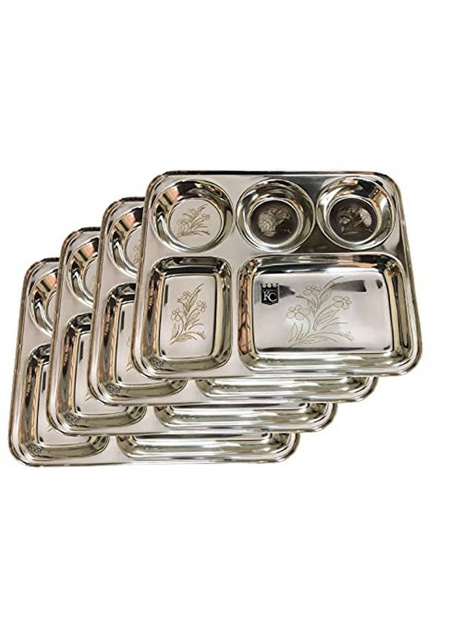 KC Stainless Steel Laser Partition Plate 5 in1 / Bhojan Thali/Dinner Plate Set of 4 - Image 4