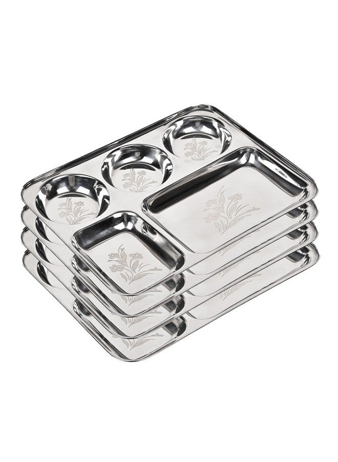 KC Stainless Steel Laser Partition Plate 5 in1 / Bhojan Thali/Dinner Plate Set of 4 - Image 1