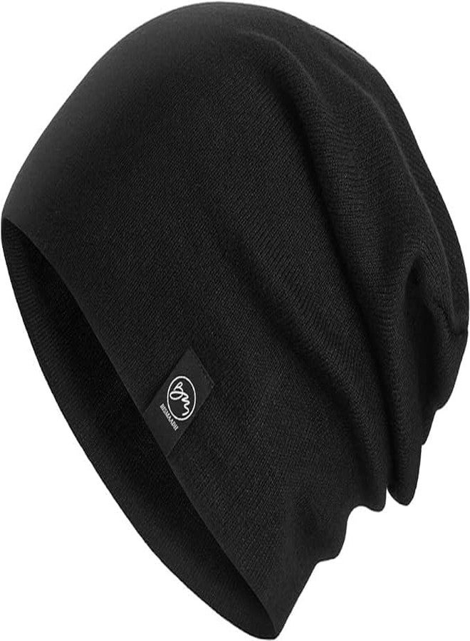 BISMAADH Unisex Slouchy Cotton Blend Beanie & Skull Cap for Summer, Winter, Autumn & Spring Season Black (Free Size) - Image 1