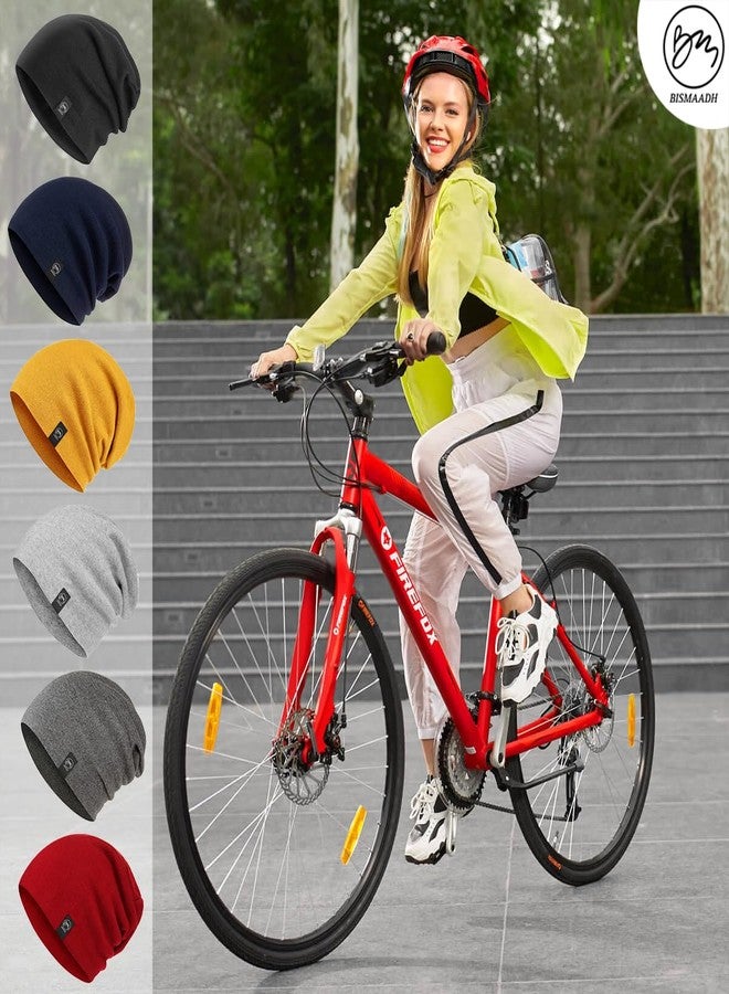 BISMAADH Unisex Slouchy Cotton Blend Beanie & Skull Cap for Summer, Winter, Autumn & Spring Season Black (Free Size) - Image 5