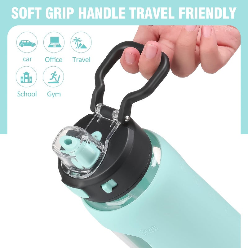 Kodrine Water Bottle with Soft Straw and Carry Loop  32 oz Glass Water Bottle with Locking Lid  Clear Water Bottles Sports  Drinking Bottle for Travel Home Gym  Leakproof(Light Blue) - Image 3
