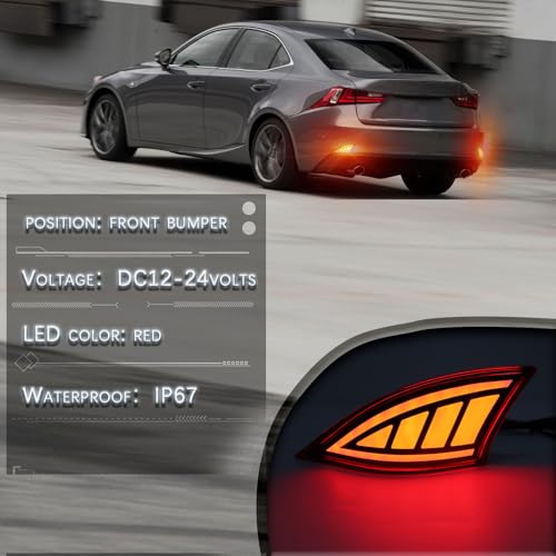 GEEGEETOP Full Lens LED Rear Reflector Bumper Fog Light Assembly kit for Lexus IS IS250 IS300 IS350 IS200t is-F 2014-20,Sequential Turn Signal Light&Brake Light&Daytime Running Light,2 PCS (RED) - Image 3