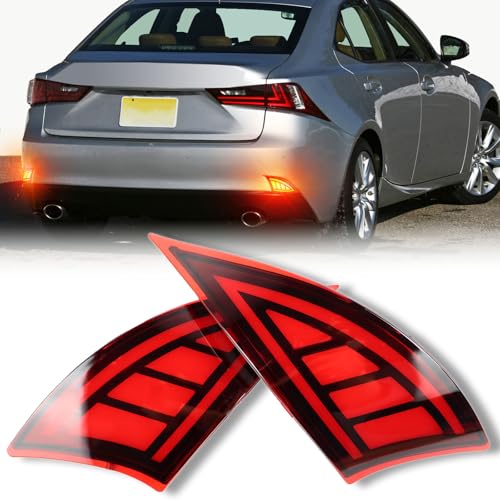 GEEGEETOP Full Lens LED Rear Reflector Bumper Fog Light Assembly kit for Lexus IS IS250 IS300 IS350 IS200t is-F 2014-20,Sequential Turn Signal Light&Brake Light&Daytime Running Light,2 PCS (RED) - Image 1