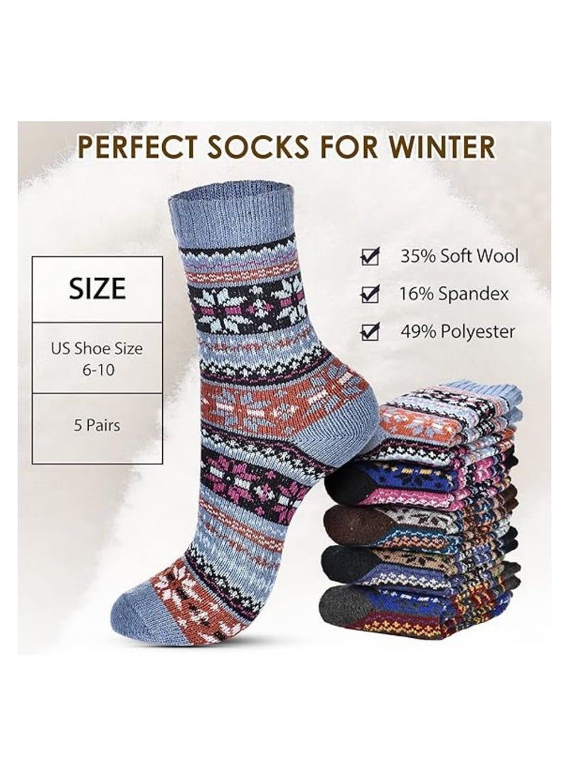 5 Pairs Vintage Winter Wool Socks for Women/Men, Soft Cozy Knit Wool Socks Thick Knit Boot Socks Cozy Socks Woolen Boot Socks Cozy Vintage Wool Socks Stylish and Cozy Wool Socks Warm Wool Socks - Image 4