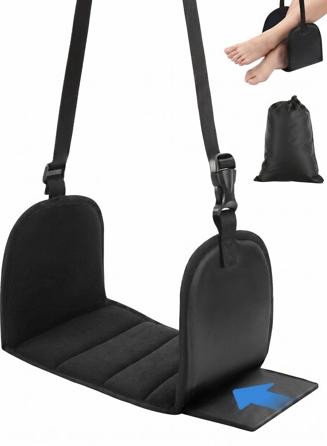 HOME-MART Foot Hammock Airplane, Portable Footrest with Drawstring Pockets Adjustable Length Foot Rest with Memory Foam and Support Plates Relieve Leg Fatigue Long Flight Travel Essentials