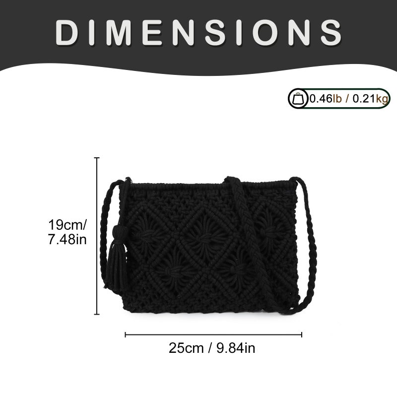 Gladdon Bohemian Small Crossbody Bag for Women Stylish Woven Shoulder Purses with Tassel Black - Image 3