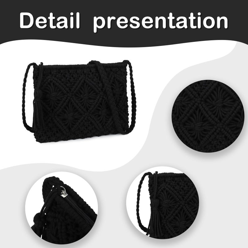 Gladdon Bohemian Small Crossbody Bag for Women Stylish Woven Shoulder Purses with Tassel Black - Image 5