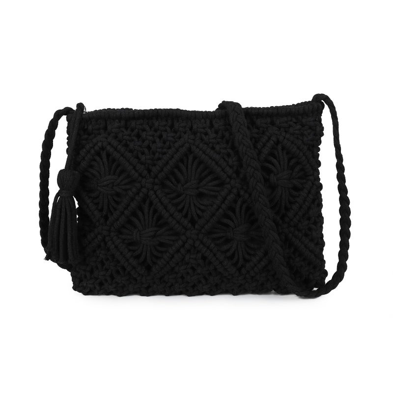 Gladdon Bohemian Small Crossbody Bag for Women Stylish Woven Shoulder Purses with Tassel Black - Image 1