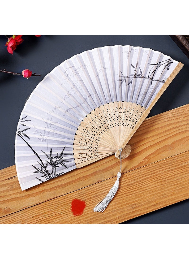 Loquat Vintage Folding Fan Chinese Style Bamboo Gray white ink bamboo