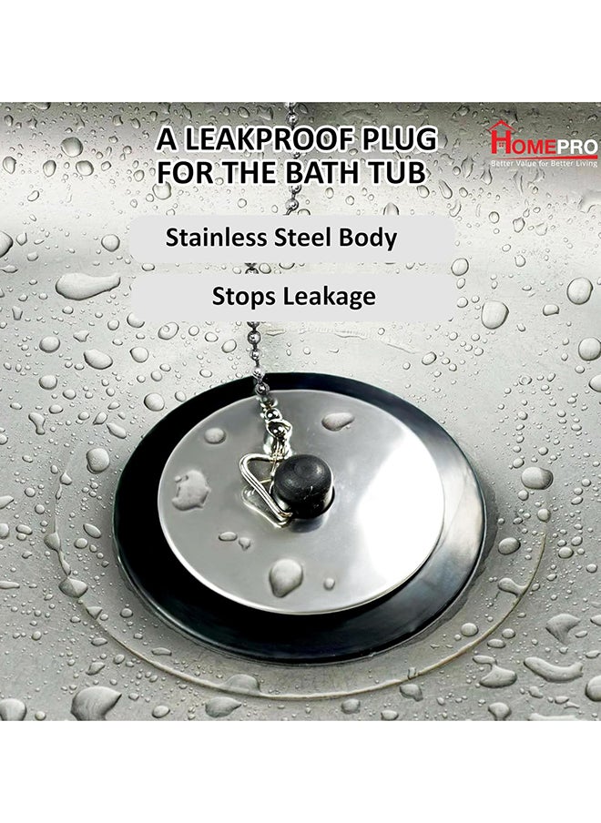 Home Pro - Bathtub Stopper With Chain Solid Metal Drain Plug Kitchen Accessories Standard Size Wash Basin Plug Metal Bath Plug Stopper for Shower Ceramic Sink Bathroom - Image 1