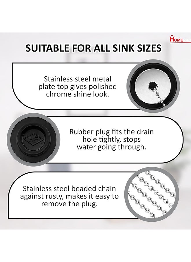Home Pro - Bathtub Stopper With Chain Solid Metal Drain Plug Kitchen Accessories Standard Size Wash Basin Plug Metal Bath Plug Stopper for Shower Ceramic Sink Bathroom - Image 1