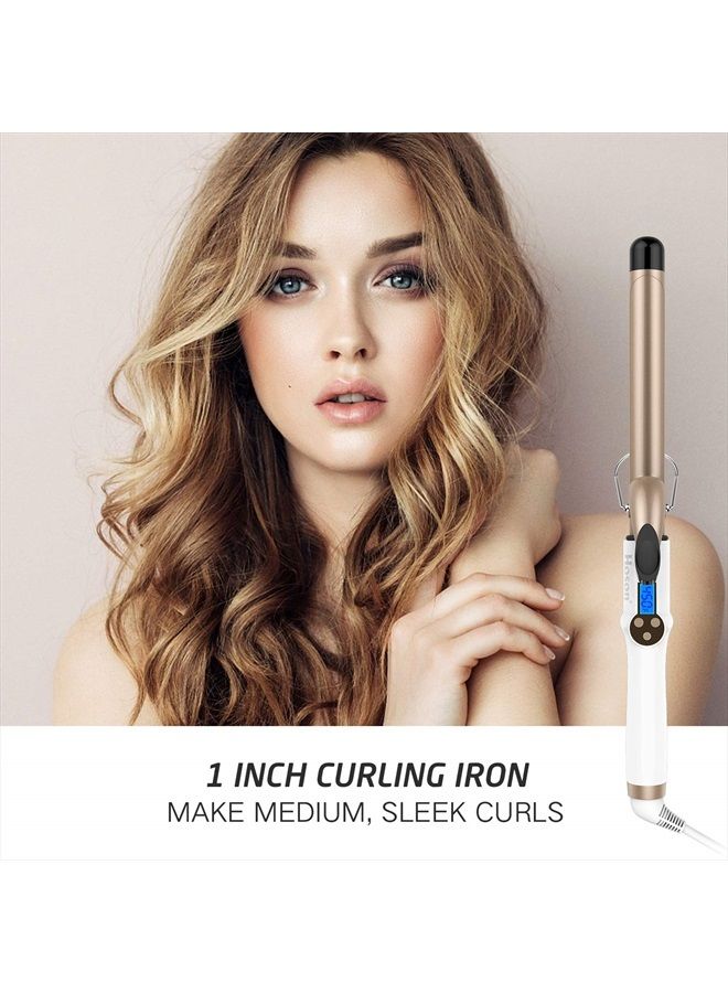 Hoson 1 Inch Curling Iron Professional Ceramic Tourmaline Coating Barrel Hair Curler, LCD Display with 9 Heat Setting(225°F to 450°F for All Hair Types, Glove Include) - Image 2