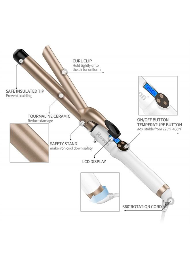 Hoson 1 Inch Curling Iron Professional Ceramic Tourmaline Coating Barrel Hair Curler, LCD Display with 9 Heat Setting(225°F to 450°F for All Hair Types, Glove Include) - Image 5