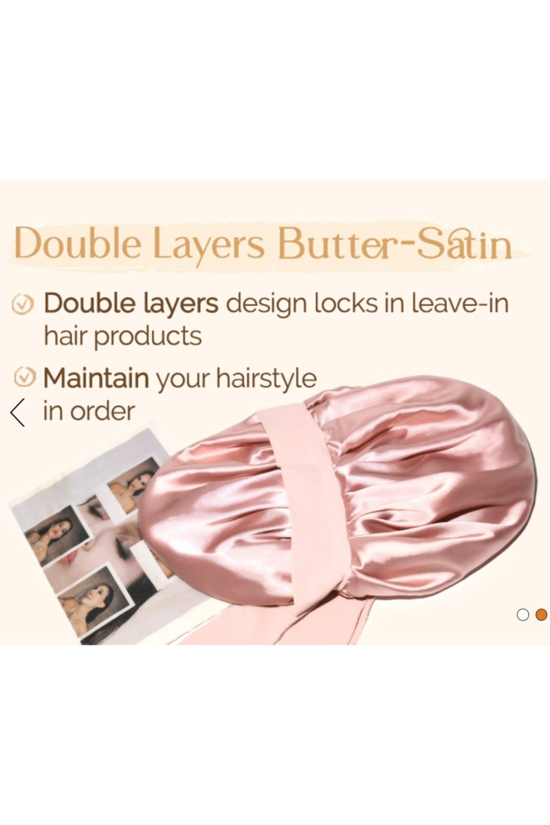 مجموعة بونيه حرير ساتان مزدوج الطبقات 2 في 1 وربطة شعر – تصميم قابل للعكس وثنائي اللون – غطاء نوم للشعر المجعد والطبيعي – رباط قابل للتعديل (مبطن للحماية)