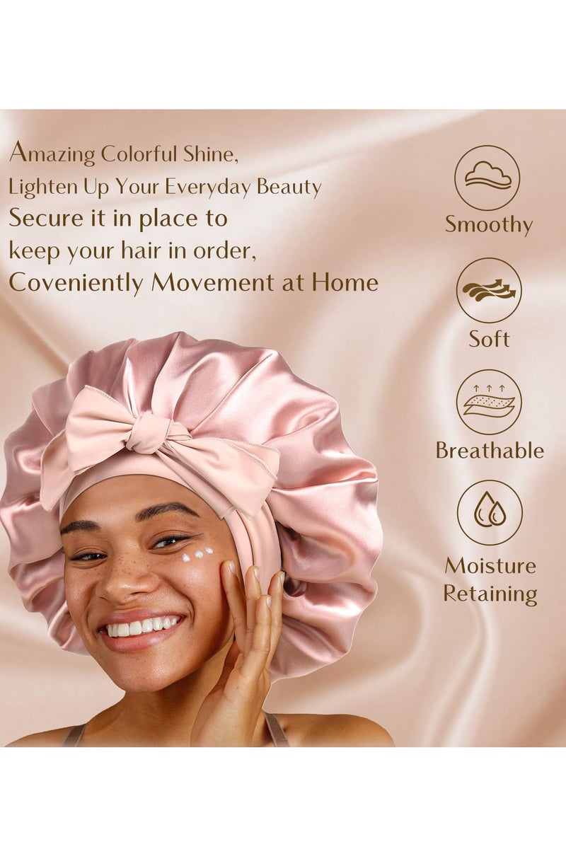 مجموعة بونيه حرير ساتان مزدوج الطبقات 2 في 1 وربطة شعر – تصميم قابل للعكس وثنائي اللون – غطاء نوم للشعر المجعد والطبيعي – رباط قابل للتعديل (مبطن للحماية)