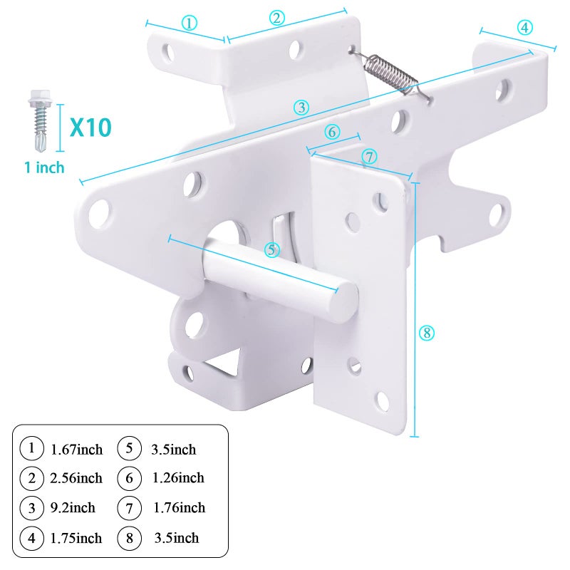 Bordersmover Heavy Duty Gate Latch, Post Mount Automatic Self-Closing Door Latch,for Wooden/Vinyl Fence, Pool,Garden Outdoor, W/Mounting Screws (White) - Image 3