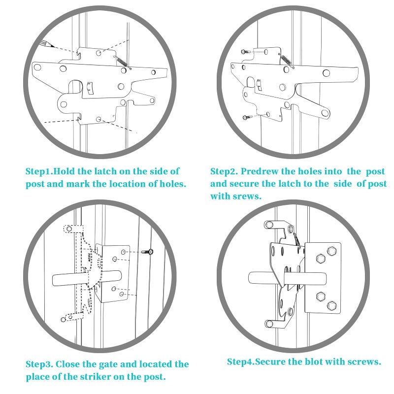 Bordersmover Heavy Duty Gate Latch, Post Mount Automatic Self-Closing Door Latch,for Wooden/Vinyl Fence, Pool,Garden Outdoor, W/Mounting Screws (White) - Image 5