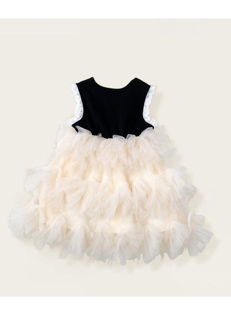 2-3Y Baby Girls Toddler Girls Princess Dress Set, Black Bow-Decorated Dress with Layered Fluffy Tulle Skirt & Lace Edging, Perfect for Birthday Parties, Weddings & Special Occasions, Suitable for Height 100cm  - Image 2