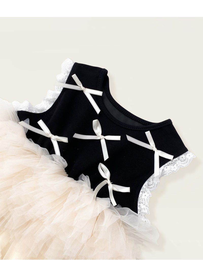 2-3Y Baby Girls Toddler Girls Princess Dress Set, Black Bow-Decorated Dress with Layered Fluffy Tulle Skirt & Lace Edging, Perfect for Birthday Parties, Weddings & Special Occasions, Suitable for Height 100cm  - Image 4