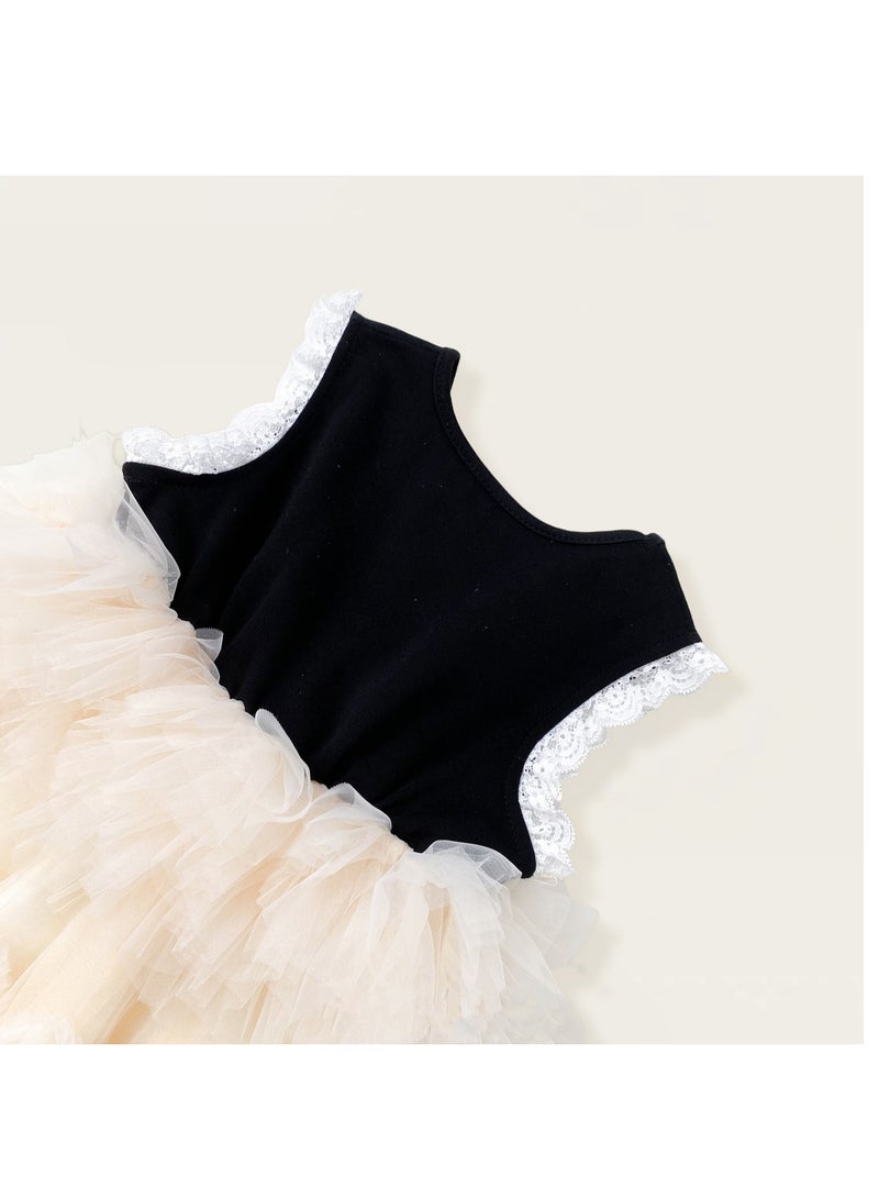 2-3Y Baby Girls Toddler Girls Princess Dress Set, Black Bow-Decorated Dress with Layered Fluffy Tulle Skirt & Lace Edging, Perfect for Birthday Parties, Weddings & Special Occasions, Suitable for Height 100cm  - Image 5