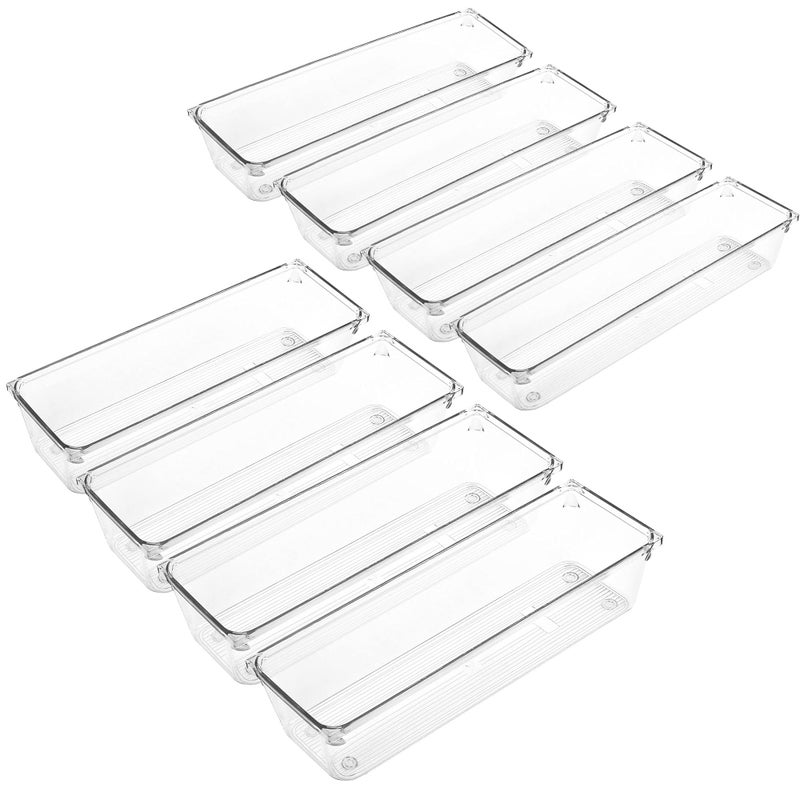 LotFancy 8 Pack Clear Plastic Drawer Organizers Food Grade Storage Trays NonSlip Storage Bins for Kitchen Utensil Silverware Cutlery Bathroom Office Desk Makeup Jewelry 9232