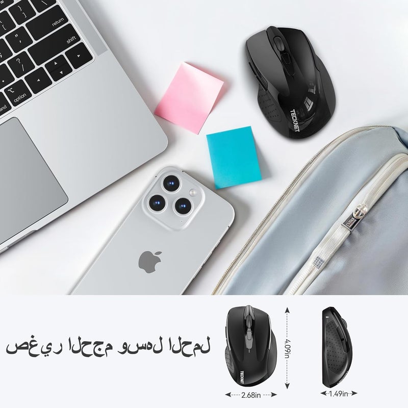 TECKNET Wireless Mouse, 2.4G Ergonomic Optical Mouse, Computer Mouse for Laptop, PC, Computer, Chromebook, Notebook, 6 Buttons, 24 Months Battery Life, 2600 DPI, 5 Adjustment Levels, Black - Image 2
