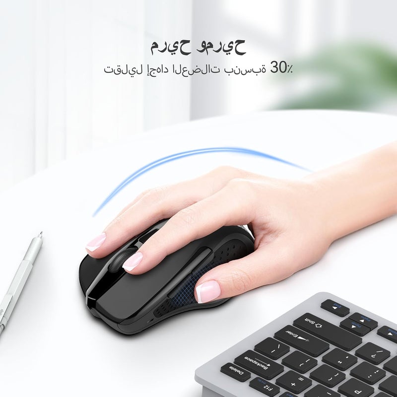 TECKNET Wireless Mouse, 2.4G Ergonomic Optical Mouse, Computer Mouse for Laptop, PC, Computer, Chromebook, Notebook, 6 Buttons, 24 Months Battery Life, 2600 DPI, 5 Adjustment Levels, Black - Image 3