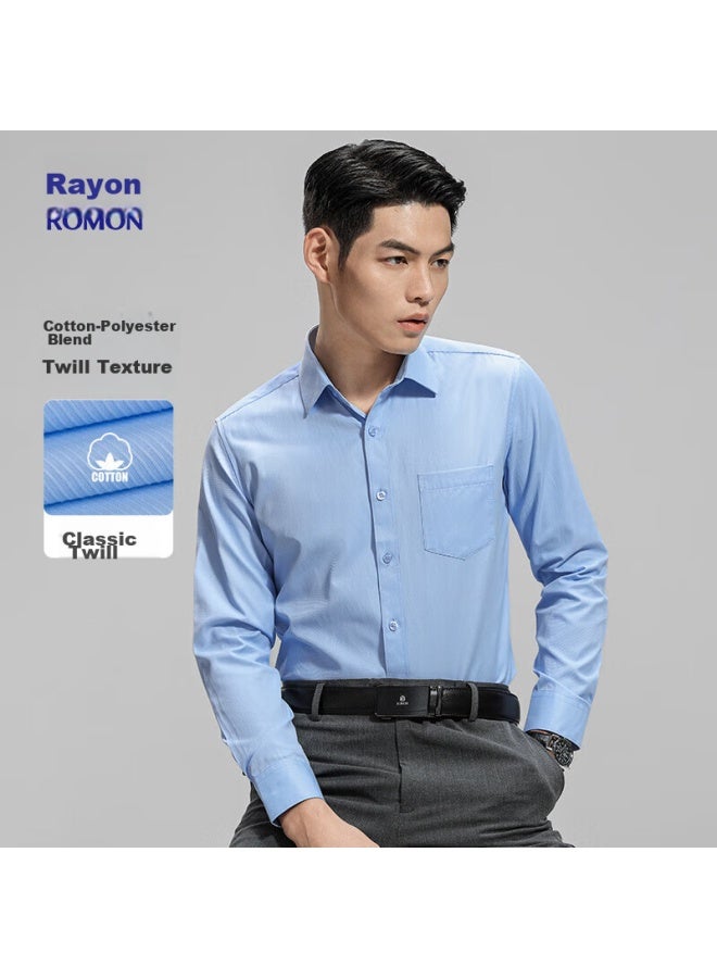ROMON Romon Long-sleeve Shirt For Men, Spring And Autumn, Easy-care, Business Casual Formal Wear, Middle-aged And Young Work Uniform Shirt, C201 Blue, Size 42  - Image 1