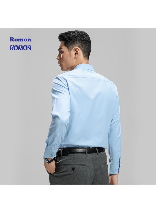 ROMON Romon Long-sleeve Shirt For Men, Spring And Autumn, Easy-care, Business Casual Formal Wear, Middle-aged And Young Work Uniform Shirt, C201 Blue, Size 42  - Image 3