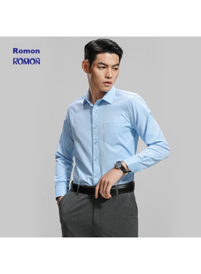 ROMON Romon Long-sleeve Shirt For Men, Spring And Autumn, Easy-care, Business Casual Formal Wear, Middle-aged And Young Work Uniform Shirt, C201 Blue, Size 42  - Image 2