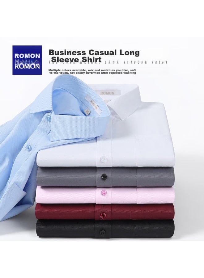 ROMON Romon Long-sleeve Shirt For Men, Spring And Autumn, Easy-care, Business Casual Formal Wear, Middle-aged And Young Work Uniform Shirt, C201 Blue, Size 42  - Image 4