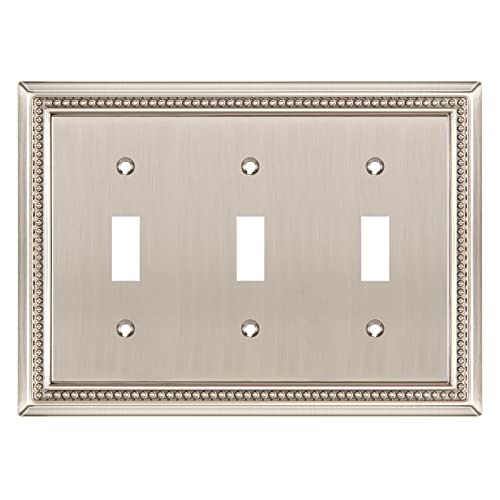 Henne Bery Sunken Pearls Heavy Duty Decorative Wall Plate Switch Plate Outlet Cover (Triple Toggle, Satin Nickel) - Image 1