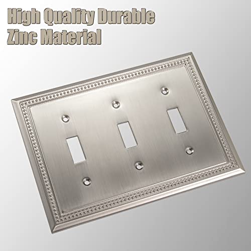 Henne Bery Sunken Pearls Heavy Duty Decorative Wall Plate Switch Plate Outlet Cover (Triple Toggle, Satin Nickel) - Image 2