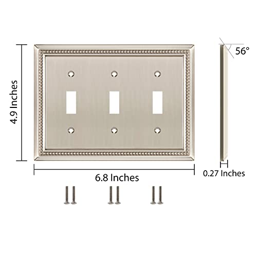 Henne Bery Sunken Pearls Heavy Duty Decorative Wall Plate Switch Plate Outlet Cover (Triple Toggle, Satin Nickel) - Image 3