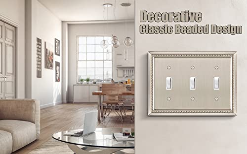 Henne Bery Sunken Pearls Heavy Duty Decorative Wall Plate Switch Plate Outlet Cover (Triple Toggle, Satin Nickel) - Image 4
