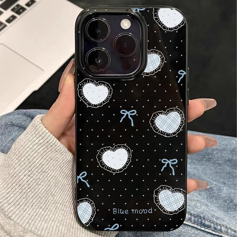 جراب هاتف أبل آيفون 14 برو بتصميم لطيف على شكل قلب بنقاط زرقاء، جراب مقاوم للصدمات - Image 3