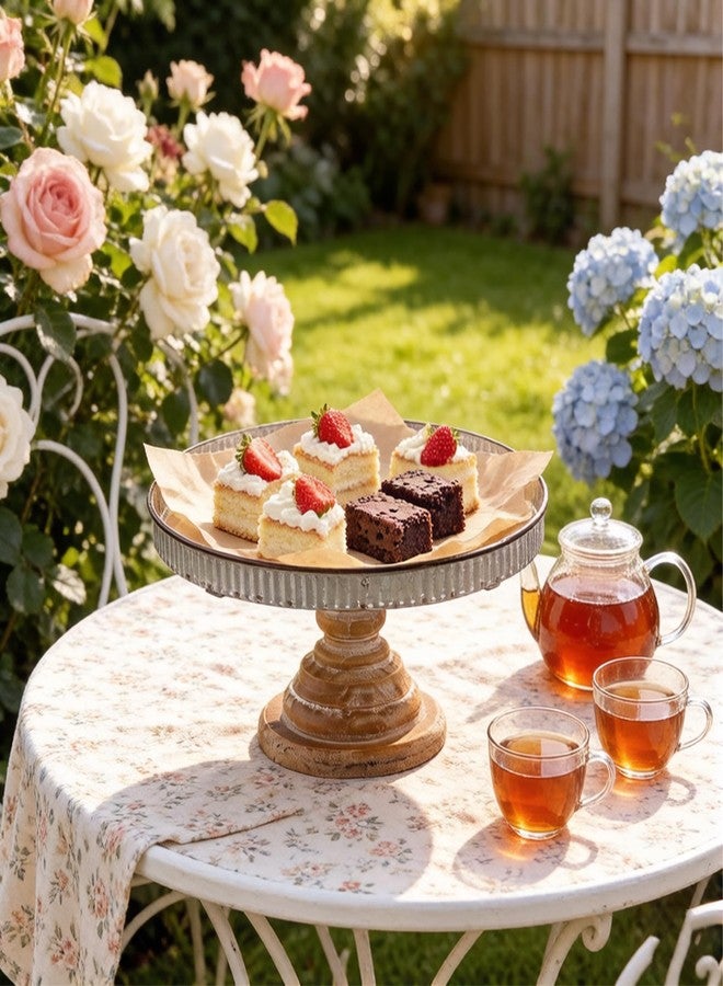 SOFE Rustic Galvanized Metal Cake Stand, Cupcake Stand Rustic Round Dessert, Appetizer Display Riser Stand with Wood Base Table Centerpiece for Wedding, Birthday, Party, Dining Room Kitchen Supplies - Image 3