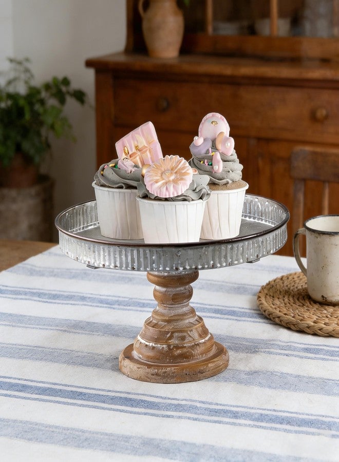 SOFE Rustic Galvanized Metal Cake Stand, Cupcake Stand Rustic Round Dessert, Appetizer Display Riser Stand with Wood Base Table Centerpiece for Wedding, Birthday, Party, Dining Room Kitchen Supplies - Image 1
