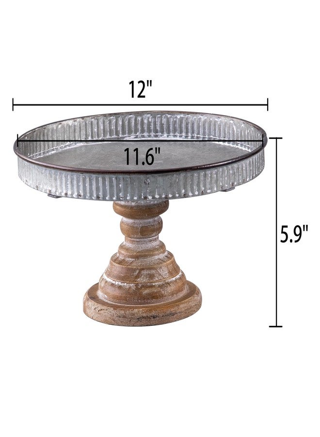 SOFE Rustic Galvanized Metal Cake Stand, Cupcake Stand Rustic Round Dessert, Appetizer Display Riser Stand with Wood Base Table Centerpiece for Wedding, Birthday, Party, Dining Room Kitchen Supplies - Image 2