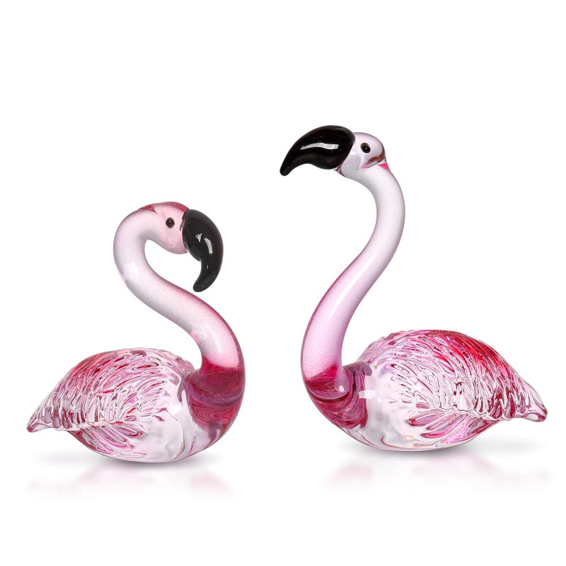 LONGWIN Handmade Art Glass Flamingo Figurines 2 PcsPair Hand Blown Glass Flamingo Animal Sculpture Collectible Figurines Home and Wedding Decor