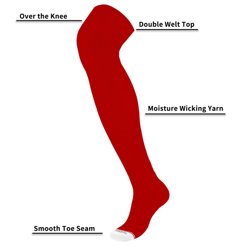 Londkaron Elite Baseball/Softball Socks Over The Knee, Extra Long Football Socks (Medium, Red/White) - Image 3