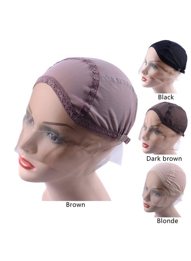yantaisiyu Lace Front Wig Cap for Making Wigs with Adjustable Strap Glueless Weaving Cap Wig Caps Swiss Lace Hairnet (Brown M 22inch)  - Image 3