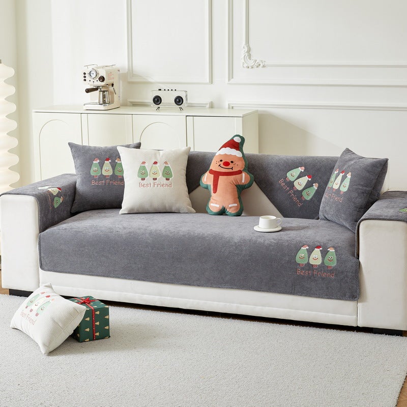Christmas Tree Corduroy Sofa Cushion All Seasons Universal Cushion Anti-Cat Scratch Sofa Cover Cover Cloth Towel - Image 2