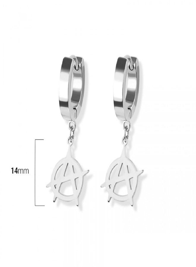 Pierced Owl 316L Stainless Steel Anarchy Symbol Dangling Huggie Hoop Earrings, Sold as a Pair (Gold Tone) - Image 2